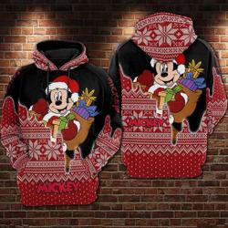 Mickey Mouse Santa Carrying Xmas Gift Bag Ugly Christmas Hoodie 3D Printed