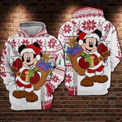 Mickey Santa Claus Carrying Xmas Gift Bag Ugly Christmas Hoodie 3D Printed