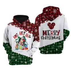 Merry Christmas Ho Ho Ho Red Green Plaid Minnie Mouse Hoodie 3D Printed