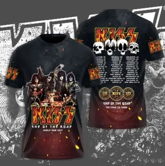 Kiss Band Shirt, Kiss End Of The Road World Tour 50 Years 1973 2023 3D Shirt Meaningful Gift For Family Gift For Boyfriend Valentine Gift