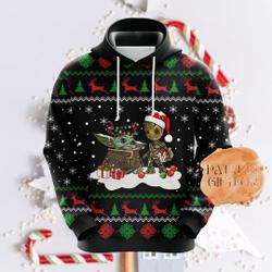 Baby Yoda And Groot Christmas Hoodie, Cute Groot Christmas Hoodie