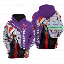 Christmas Maleficent 3D Hoodie, Maleficent Zip Hoodie, Disney Villains Hoodie