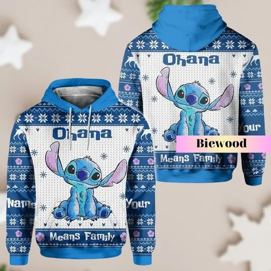 Christmas Stitch Hoodie, Christmas Stitch Shirt, Ohana Means Family Hoodie