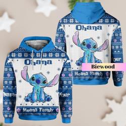 Christmas Stitch Hoodie, Christmas Stitch Shirt, Ohana Means Family Hoodie