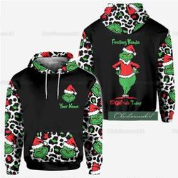 Christmas G r i n c h Hoodie, Cartoon Hoodie, Claus Xmas Shirt