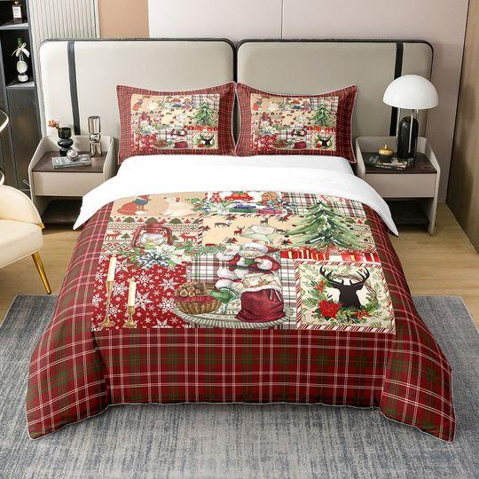 Merry Christmas Bedding Set Xmas Red Plaids Bedding Set Gift For Your Girlfriend Boyfriend Gift For Love Gift For Friend Best Valentine Present Holiday Gift