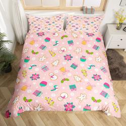 Merry Christmas Bedding Set Cartoon Snowman Gingerbread Poinsettia Graffiti Bedding Set Gift For Your Girlfriend Boyfriend Gift For Love Gift For Friend Best Valentine Present Holiday Gift