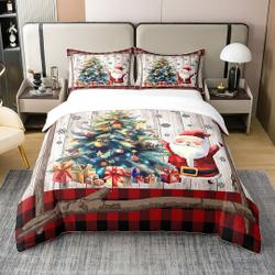 Merry Christmas Bedding Set Xmas Santa Pine Tree Jingle Bell QuiltGift For Your Girlfriend Boyfriend Gift For Love Gift For Friend Best Valentine Present Holiday Gift