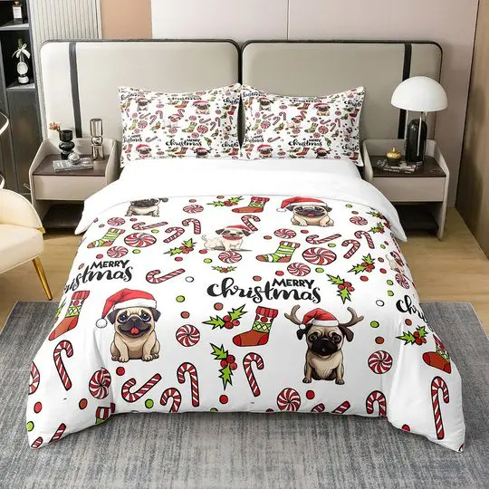 Christmas Dog Bedding Set Cartoon Cute Animal Family Pet Puppy Bedding Set Gift For Your Girlfriend Boyfriend Gift For Love Gift For Friend Best Valentine Present Holiday Gift