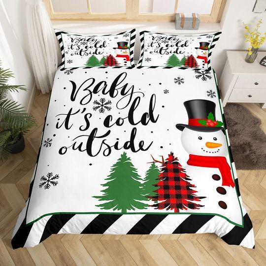 Christmas Snowman Bedding Set Watercolor Pine Tree Snowflake Bedding Set Gift For Your Girlfriend Boyfriend Gift For Love Gift For Friend Best Valentine Present Holiday Gift