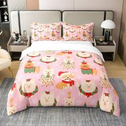 Christmas Dog Bedding Set Cartoon Akita Chow Chow Cowgi Puppy Pet Animal Graffiti Bedding Set Gift For Your Girlfriend Boyfriend Gift For Love Gift For Friend Best Valentine Present Holiday Gift