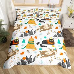 Cartoon Cats Xmas Bedding Set Lovely Family Pet Animal Bedding Set Gift For Your Girlfriend Boyfriend Gift For Love Gift For Friend Best Valentine Present Holiday Gift