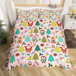 Christmas Bedding Set Xmas Santa Poinsettia Pine Tree Graffiti Bedding Set Gift For Your Girlfriend Boyfriend Gift For Love Gift For Friend Best Valentine Present Holiday Gift