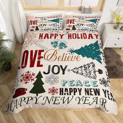 Merry Christmas Bedding Set Retro Beige New Year Bedding Set Gift For Your Girlfriend Boyfriend Gift For Love Gift For Friend Best Valentine Present Holiday Gift
