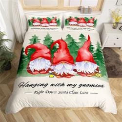 Cartoon Santa Handmade Bedding Set Watercolor Xmas Pine Comforter Cover Christmas New Year ThemeGift For Your Girlfriend Boyfriend