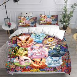 Personalized PKM Eevee Evolution Bedding Set Gift For Your Girlfriend Boyfriend Gift For Love Gift For Friend Best Valentine Present Holiday Gift