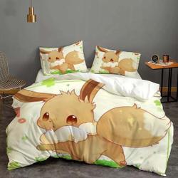 Halloween Custom PKM Eevee Cover Bedding Three-Piece Set Gift For Your Girlfriend Boyfriend Gift For Love Gift For Friend Best Valentine Present Holiday Gift