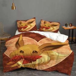 Halloween Custom PKM Eevee Cover Bedding Three-Piece Set Gift For Your Girlfriend Boyfriend Gift For Love Gift For Friend Best Valentine Present Holiday Gift