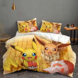 Halloween Custom PKM Eevee Cover Bedding Three-Piece Set Gift For Your Girlfriend Boyfriend Gift For Love Gift For Friend Best Valentine Present Holiday Gift