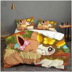 Halloween Custom PKM Eevee Cover Bedding Three-Piece Set Gift For Your Girlfriend Boyfriend Gift For Love Gift For Friend Best Valentine Present Holiday Gift