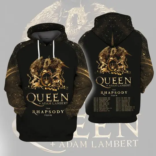 Vintage Queen Adam Lambert 3D Hoodie, The Rhapsody Tour 2023