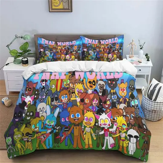 FNaF World Bedding Three Piece Quilt Cover Comfortable Bedding Set Gift For Your Girlfriend Boyfriend Gift For Love Gift For Friend Best Valentine Present Holiday Gift
