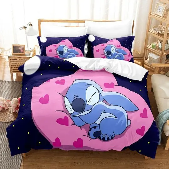 Cartoon Character Stitch Bedding Set Gift For Your Girlfriend Boyfriend Gift For Love Gift For Friend Best Valentine Present Holiday Gift