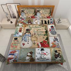 Retro Snowman Christmas Bedding Set, Christmas Snowflakes BlanketGift For Your Girlfriend Boyfriend Gift For Love Gift For Friend Best Valentine Present Holiday Gift