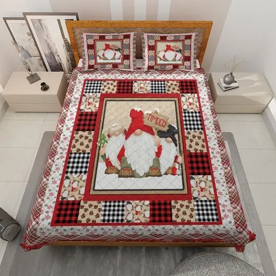 Vintage Gnomes Christmas Bedding set, Retro Timber Gnomies BlanketGift For Your Girlfriend Boyfriend Gift For Love Gift For Friend Best Valentine Present Holiday Gift