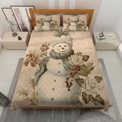 Vintage Snowman Christmas Bedding Set, Floral Christmas BlanketGift For Your Girlfriend Boyfriend Gift For Love Gift For Friend Best Valentine Present Holiday Gift