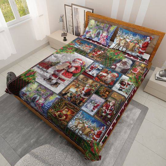Vintage Santa Claus Christmas Eve Bedding Set Gift For Your Girlfriend Boyfriend Gift For Love Gift For Friend Best Valentine Present Holiday Gift