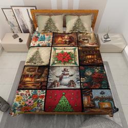 Vintage Snowman Flowers Christmas Bedding Set Gift For Your Girlfriend Boyfriend Gift For Love Gift For Friend Best Valentine Present Holiday Gift