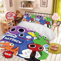 Custom Name Rainbow Friends Bedding Set, Kids Gamer BeddingGift For Your Girlfriend Boyfriend Gift For Love Gift For Friend Best Valentine Present Holiday Gift