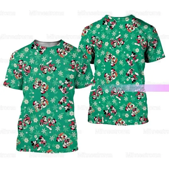 Christmas Mickey And Minnie Shirt, Mickey Unisex 3D Tshirt Meaningful Gift For Family Gift For Boyfriend Valentine Gift
