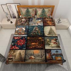 Vintage Snowman Flowers Christmas Tree Bedding Set, Holiday, Christmas GiftsGift For Your Girlfriend Boyfriend Gift For Love Gift For Friend Best Valentine Present Holiday Gift