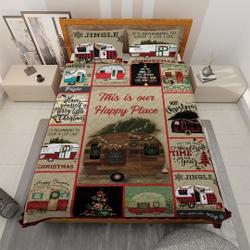 Vintage Christmas Happy Camper Bedding Set, Christmas This is our Happy, Christmas GiftsGift For Your Girlfriend Boyfriend Gift For Love Gift For Friend Best Valentine Present Holiday Gift