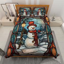Retro Snowman in Christmas Night Bedding Set, Vintage Christmas House, Christmas GiftGift For Your Girlfriend Boyfriend Gift For Love Gift For Friend Best Valentine Present Holiday Gift