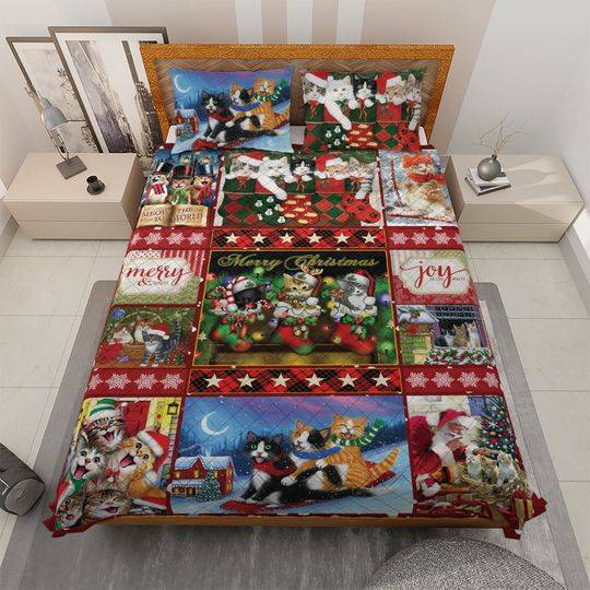 Retro Christmas Cute Cat Bedding set, Christmas Cats, Funny Cat Christmas GiftsGift For Your Girlfriend Boyfriend Gift For Love Gift For Friend Best Valentine Present Holiday Gift