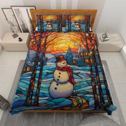 Vintage Snowman in Colorful Christmas Night Bedding Set, Christmas Gift, Christmas Home DecorGift For Your Girlfriend Boyfriend Gift For Love Gift For Friend Best Valentine Present Holiday Gift