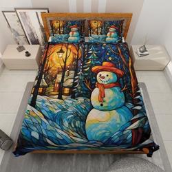 Vintage Snowman in Colorful Christmas Starry Night Bedding Set, Christmas GiftGift For Your Girlfriend Boyfriend Gift For Love Gift For Friend Best Valentine Present Holiday Gift