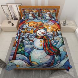 Vintage Snowman in Starry Night Christmas Bedding Set, Christmas New year GiftGift For Your Girlfriend Boyfriend Gift For Love Gift For Friend Best Valentine Present Holiday Gift
