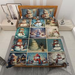 Vintage Cute Snowman Collection Christmas Bedding Set, Christmas New year GiftGift For Your Girlfriend Boyfriend Gift For Love Gift For Friend Best Valentine Present Holiday Gift