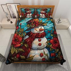 Vintage Snowman in Colorful Christmas Bedding Set, Retro Hibiscus Christmas, Christmas GiftGift For Your Girlfriend Boyfriend Gift For Love Gift For Friend Best Valentine Present Holiday Gift