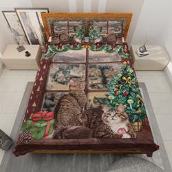 Retro Cute Cats Christmas Bedding Set, Christmas Couple Cat, Christmas GiftsGift For Your Girlfriend Boyfriend Gift For Love Gift For Friend Best Valentine Present Holiday Gift