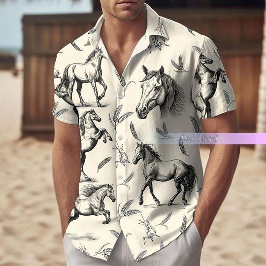 Horse Hawaiian Shirt, Horse Button Shirt, Horse Shirt, Horse Hawaii Shirt Gift For Your Girlfriend Boyfriend Gift For Love Gift For Friend Best Valentine Present Holiday Gift