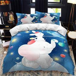 Elephant and bunny in galaxy bedding cute duvet cover set, kids bedding fullGift For Your Girlfriend Boyfriend Gift For Love Gift For Friend Best Valentine Present Holiday Gift