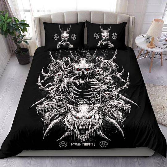 Skull Demon Wolf Inverted Pentagram Red Eye Bedding Set Gift For Your Girlfriend Boyfriend Gift For Love Gift For Friend Best Valentine Present Holiday Gift