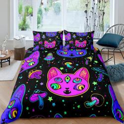 Witchy cat and mushroom 90s neon Halloween Bedding Set Gift For Your Girlfriend Boyfriend Gift For Love Gift For Friend Best Valentine Present Holiday Gift