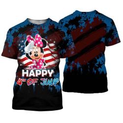 Minnie Mouse July 4th USA Flag Patterns Disney Cartoon Outfits Unisex Casual T-shirts Meaningful Gift For Family Gift For Boyfriend Valentine Gift