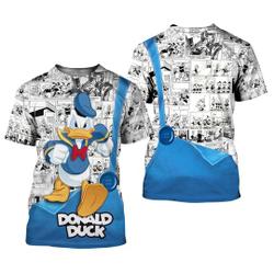 Donald Duck Button Overalls Patterns Disney Cartoon Outfits Unisex Casual T-shirts Meaningful Gift For Family Gift For Boyfriend Valentine Gift